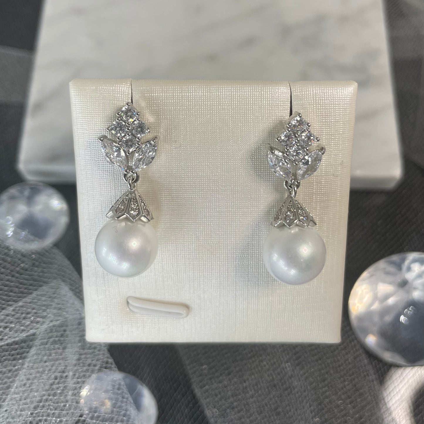 Aloes Pearl and Crystal Bridal Earrings by Divine Bridal