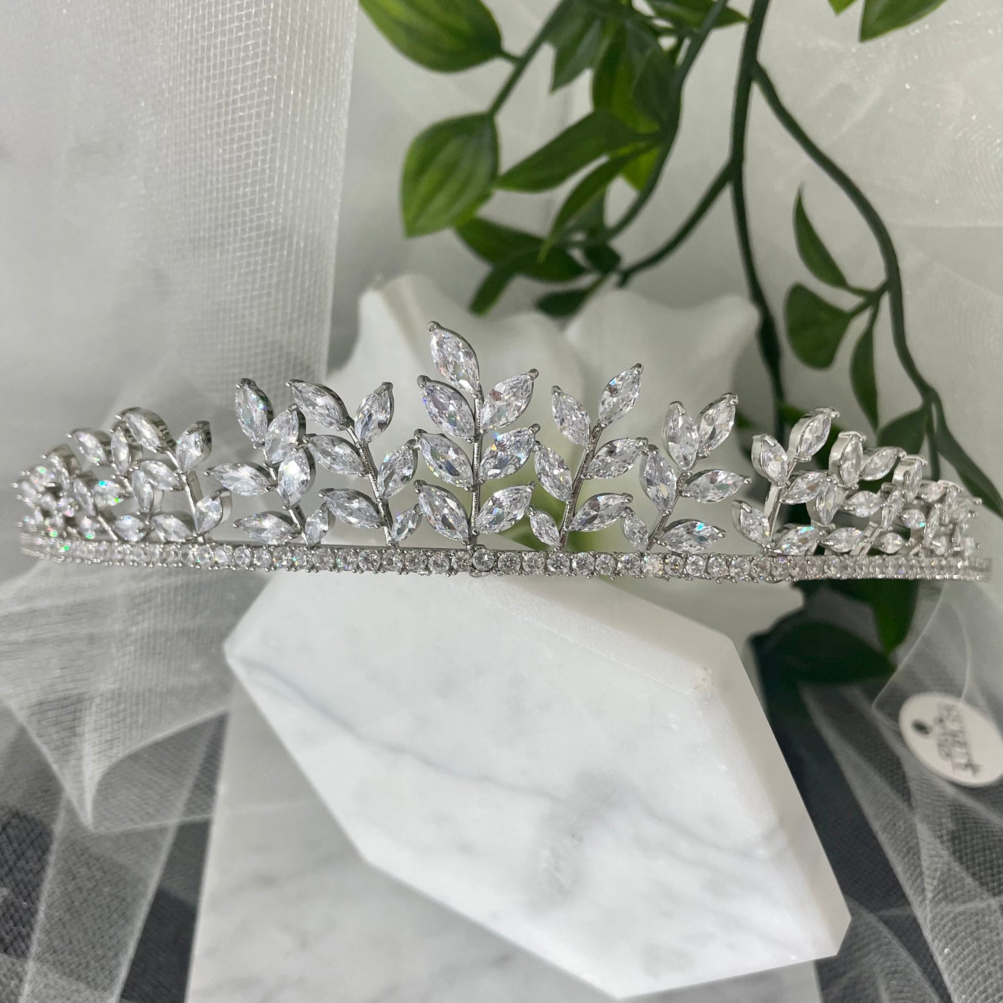 Ollie Crystal Leaf Bridal Wedding Tiara Headpiece