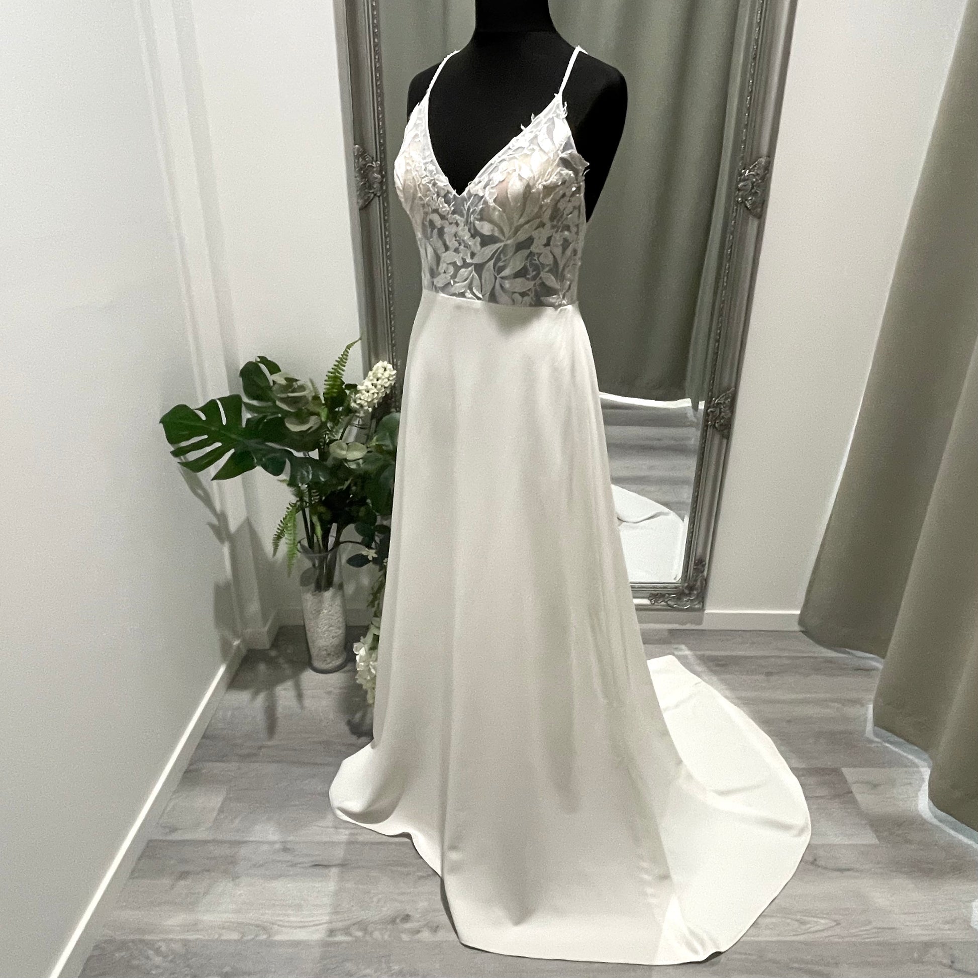 Krysta wedding dress with illusion bodice and beaded straps