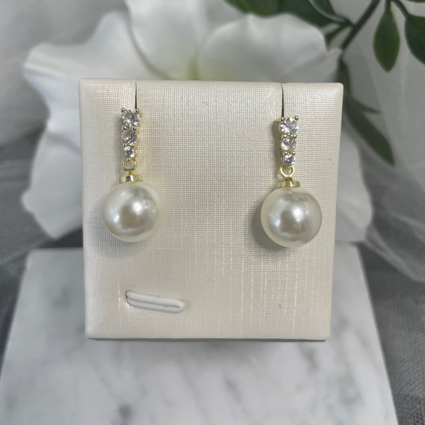 Lena Gold-Plated Wedding Earrings with Cushion-Cut Zircon and Pearl Stud - Divine Bridal