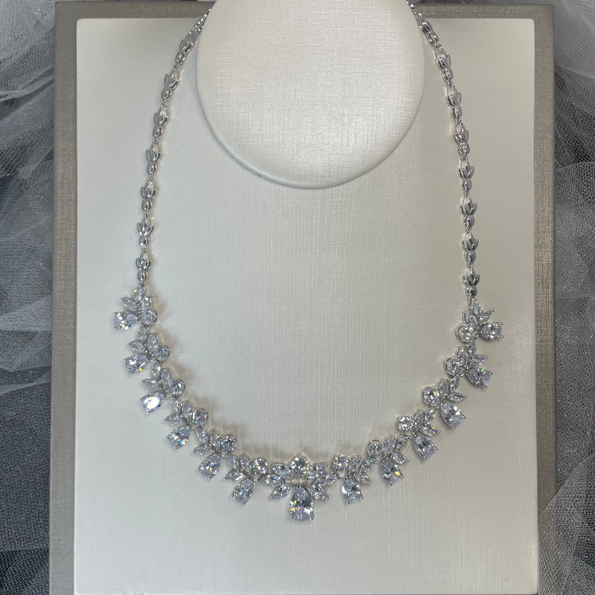 Elegant Silver-Plated Necklace from Amelia Bridal Set - Divine Bridal