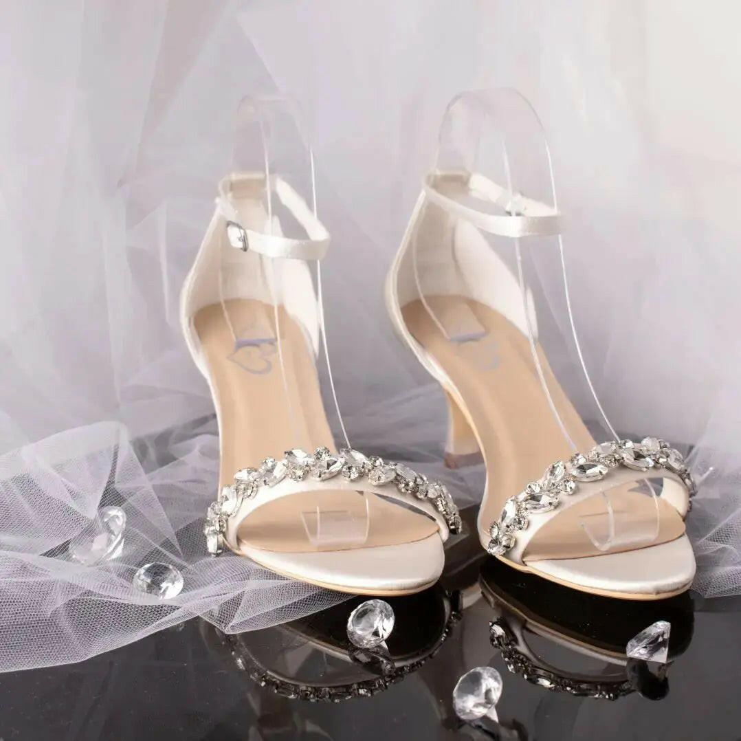 Kaylee Open Toe Diamante Ankle Strap Wedding Bridal Shoe.