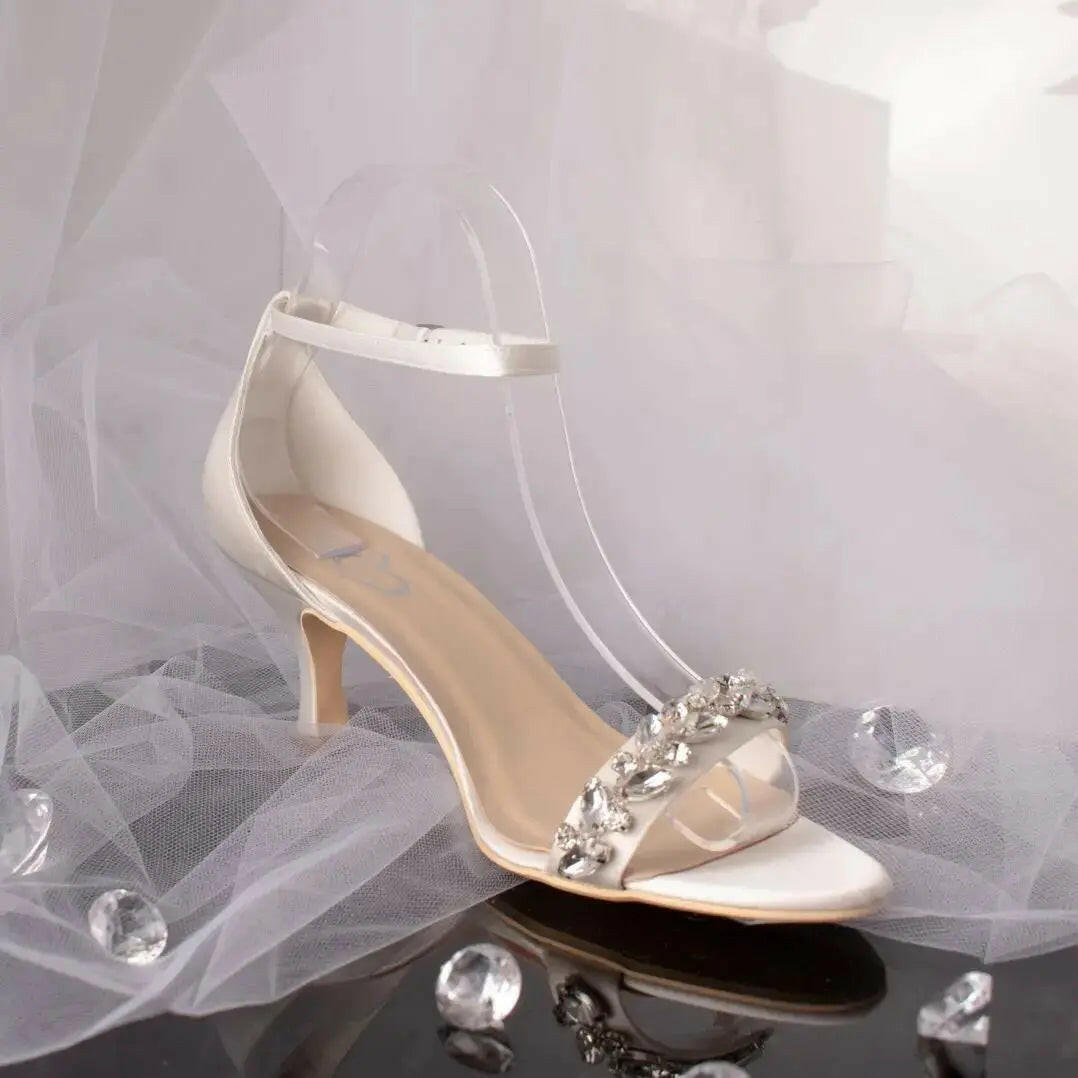 Kaylee Open Toe Diamante Ankle Strap Wedding Bridal Shoe.