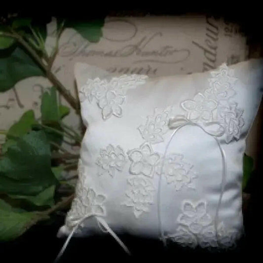 Lace applique handmade ring pillow.