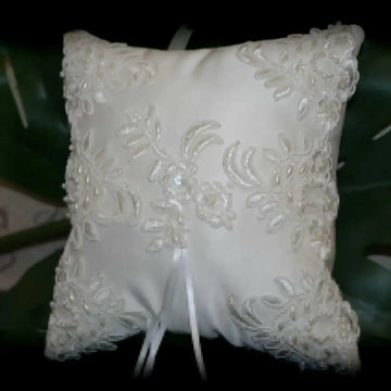 Lace & pearl applique ring cushin pillow.