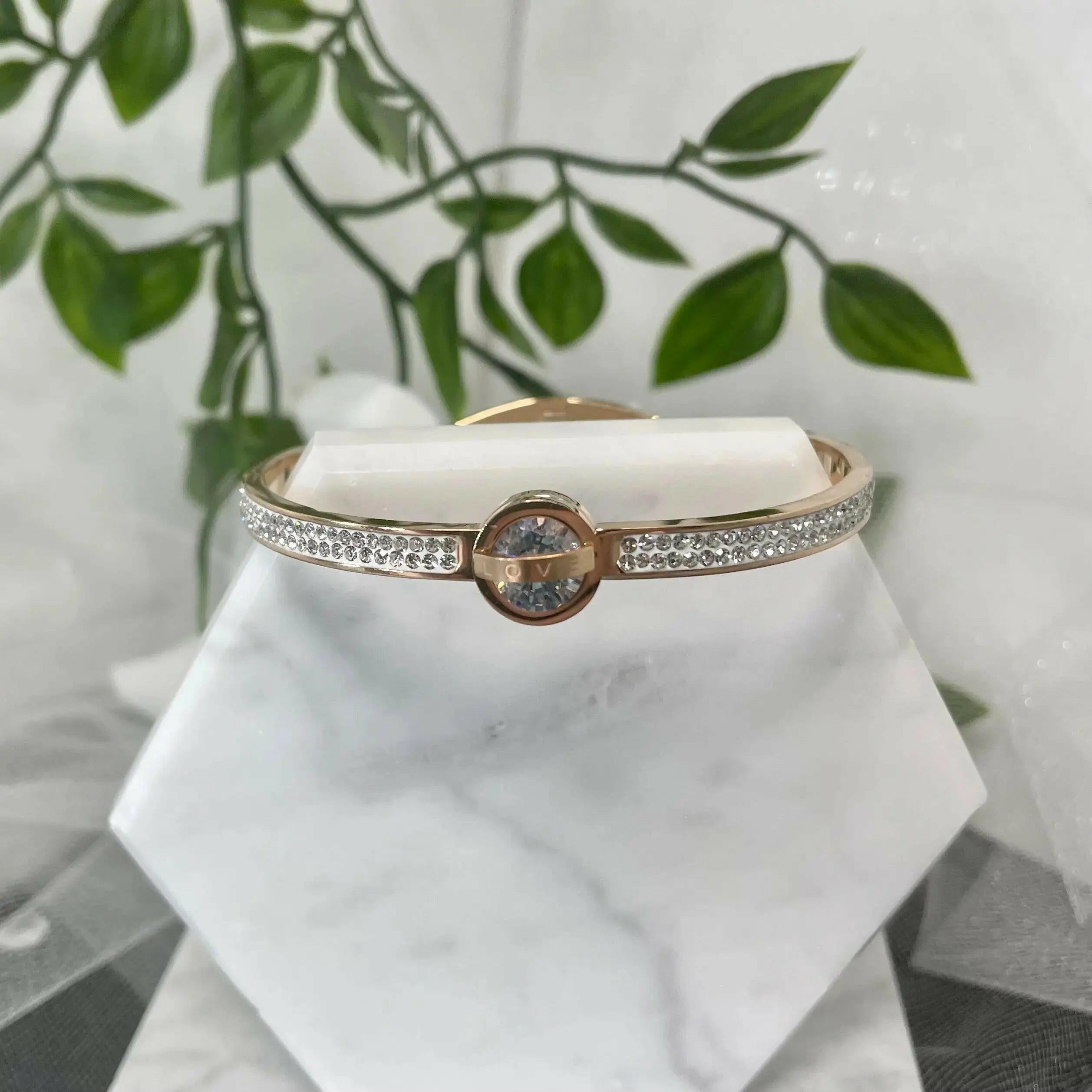 Love Inscribed Rose Gold CZ Bridal Cartier Love Bracelet.