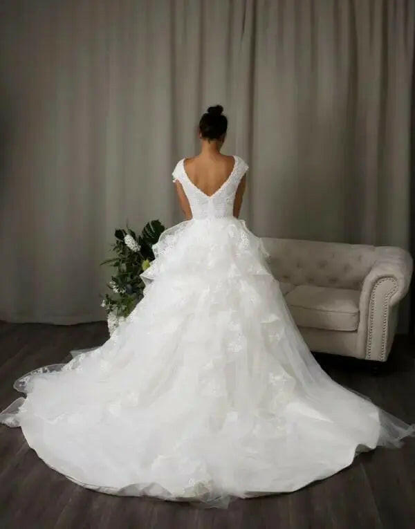 Lucille: V-neck Lace Ball Gown Bridal Dress.