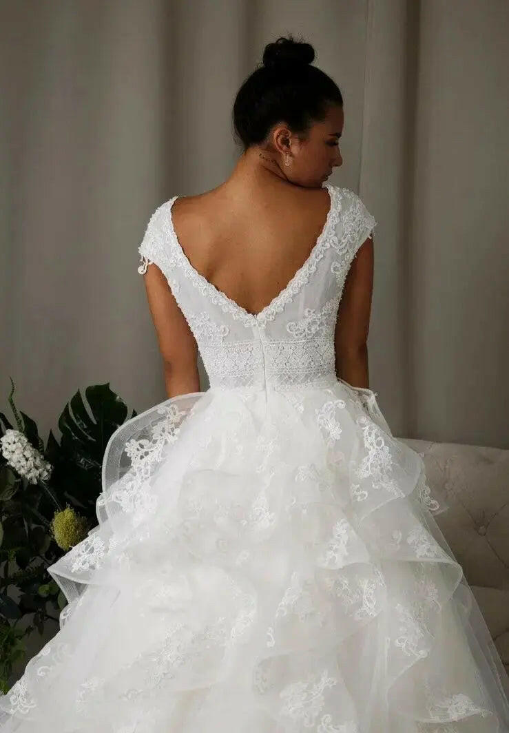Lucille: V-neck Lace Ball Gown Bridal Dress.