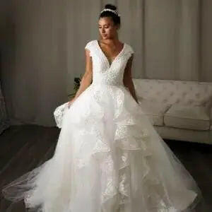 Lucille: V-neck Lace Ball Gown Bridal Dress.