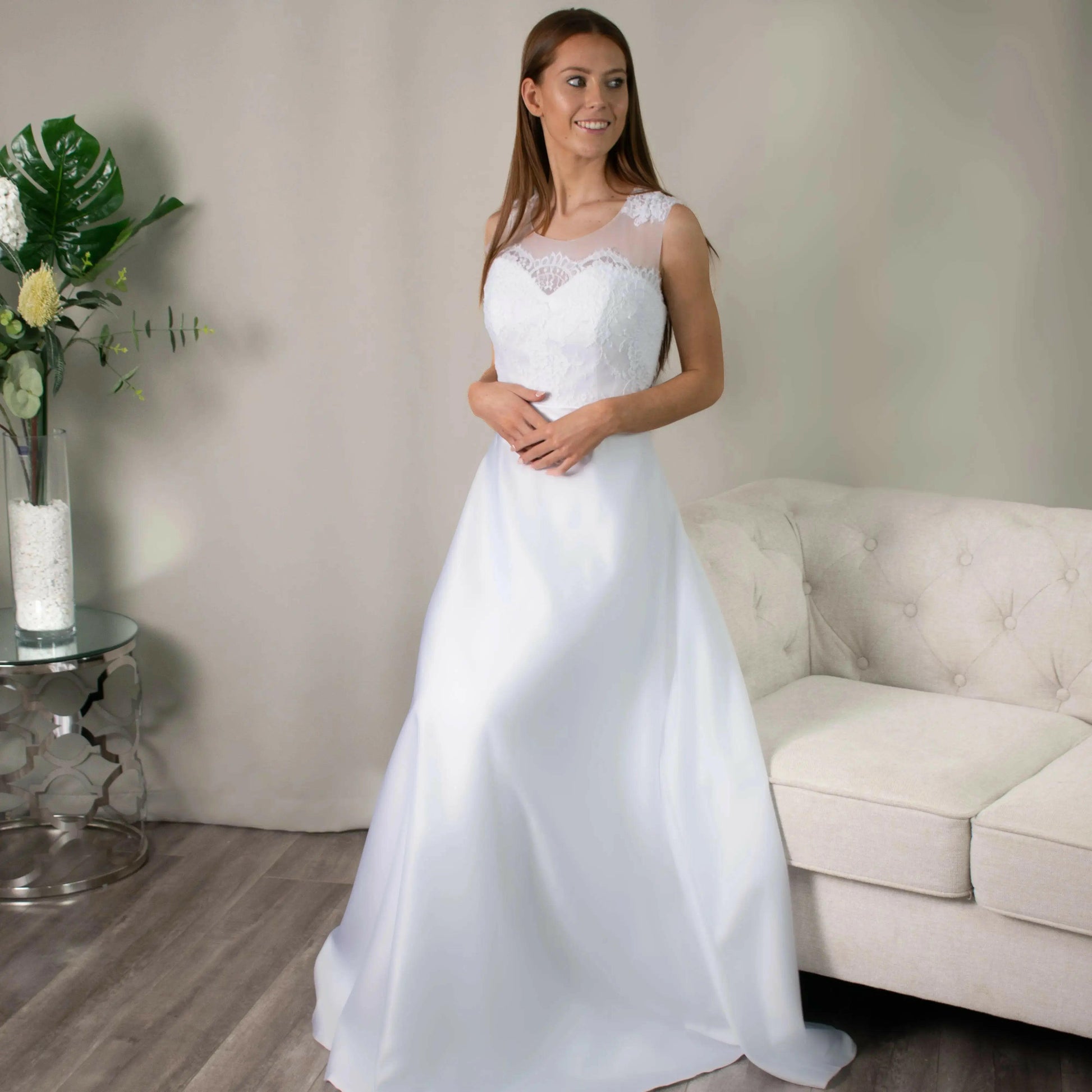 Matilda A-Line silhouette Debutante Dress with Sweetheart Illusion Neckline.