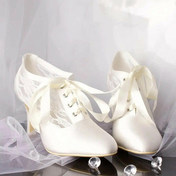 Mauve Lace Up Wedding Bridal Shoes.