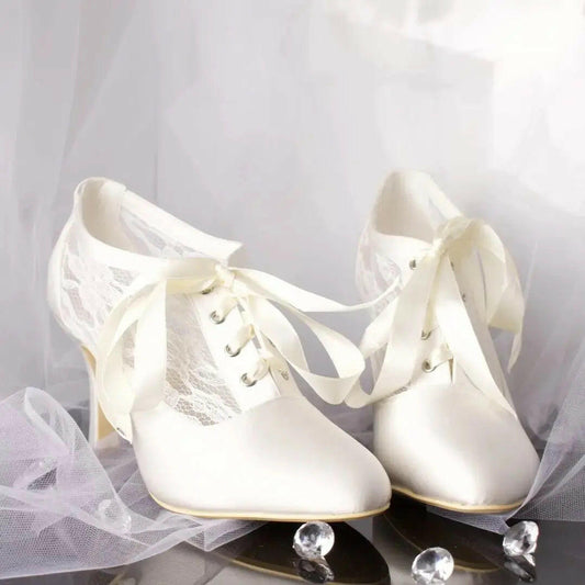 Mauve Lace Up Wedding Bridal Shoes.
