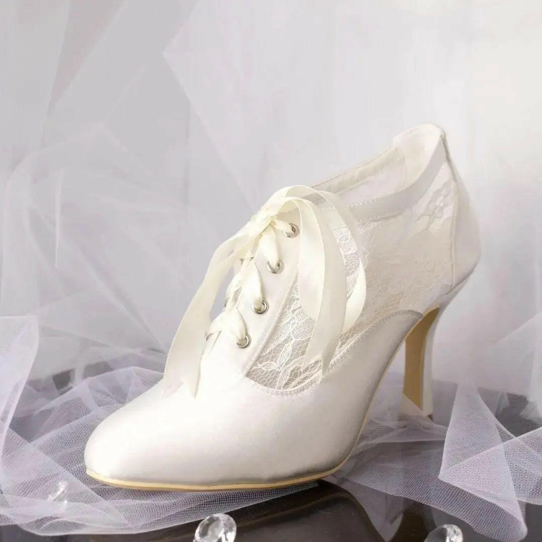 Mauve Lace Up Wedding Bridal Shoes.