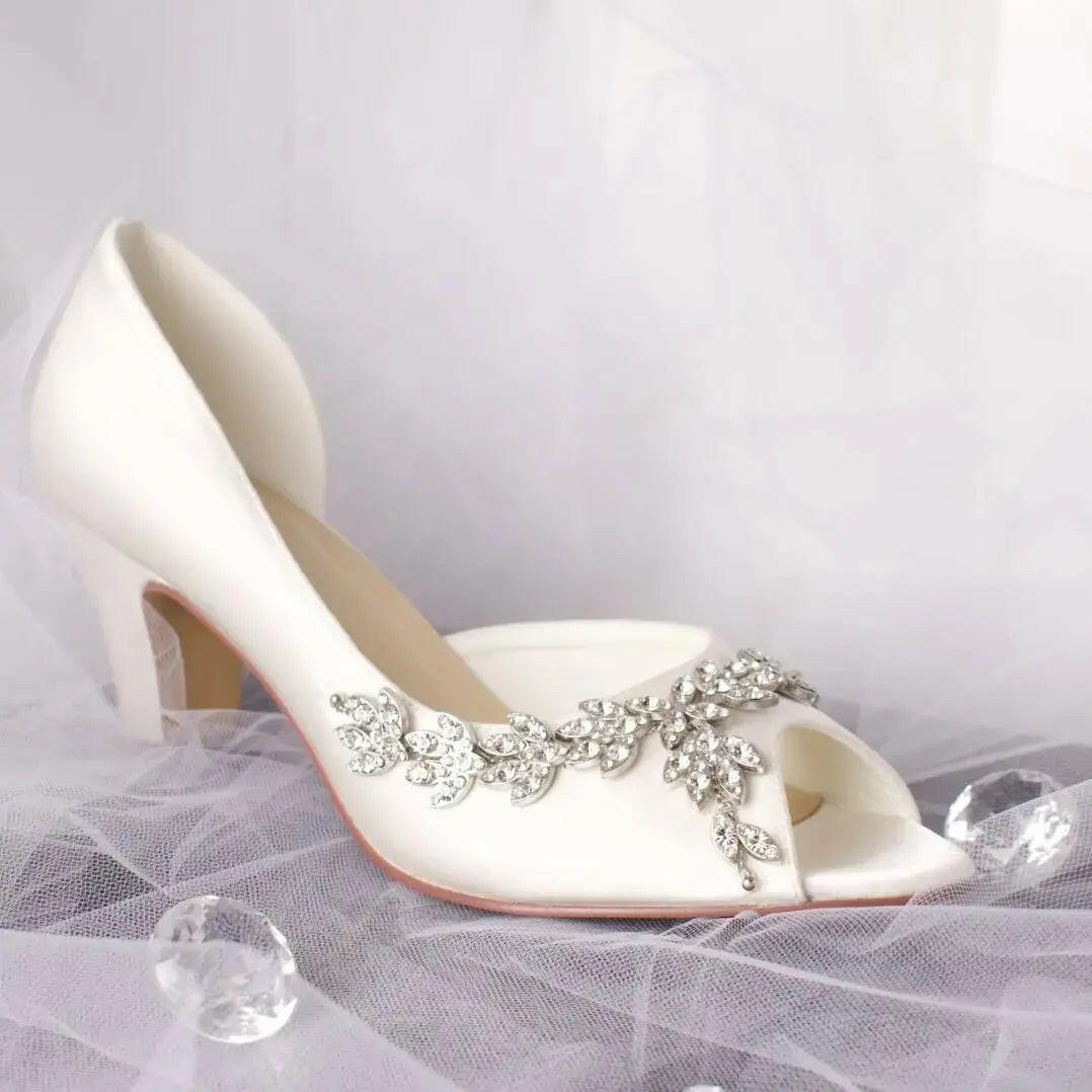 Nola Peep Toe Diamante Ankle Strap Wedding Bridal Shoe.