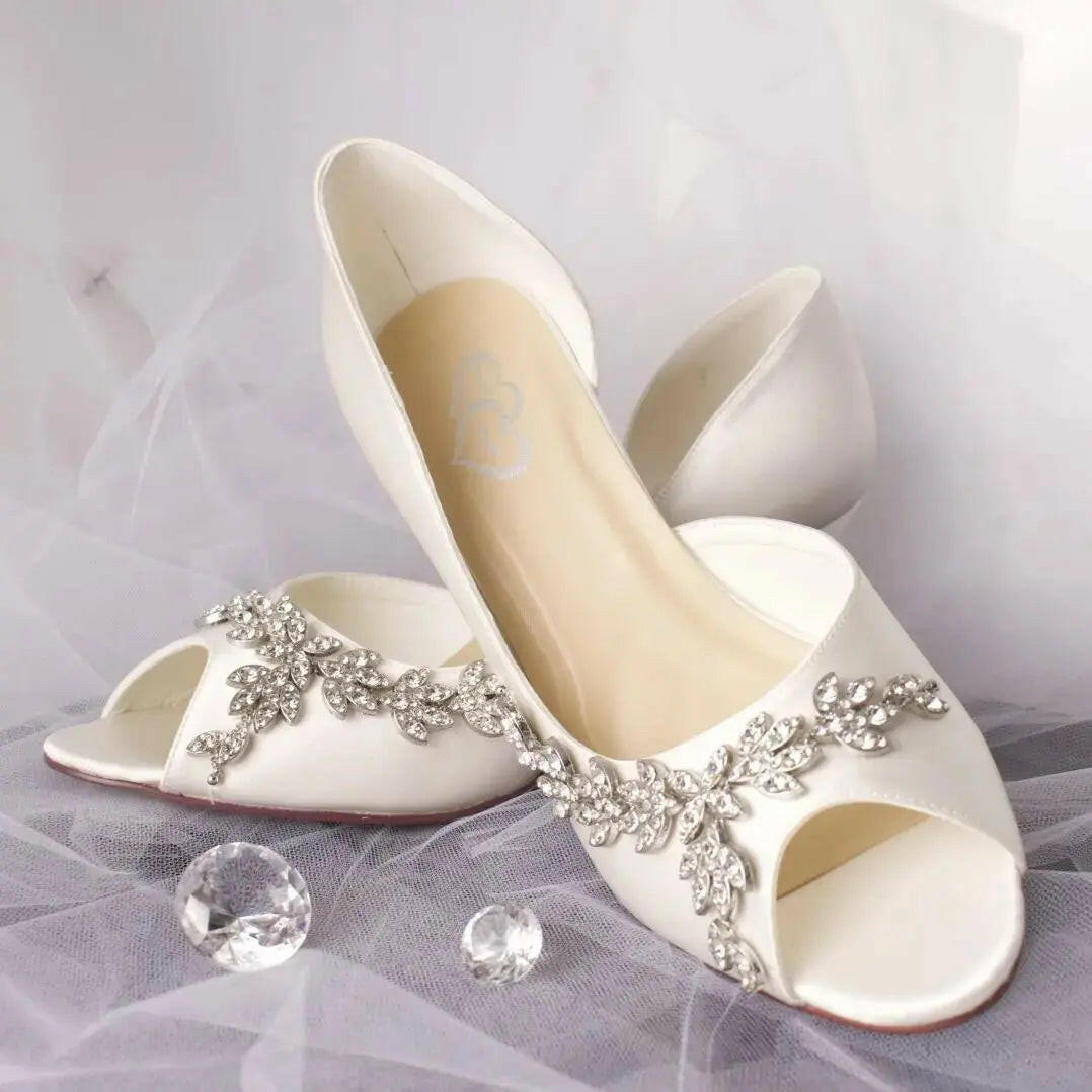 Nola Peep Toe Diamante Ankle Strap Wedding Bridal Shoe.