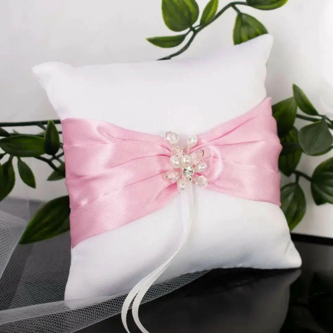 Pink Satin Ring Bridal Pillows For Rings.