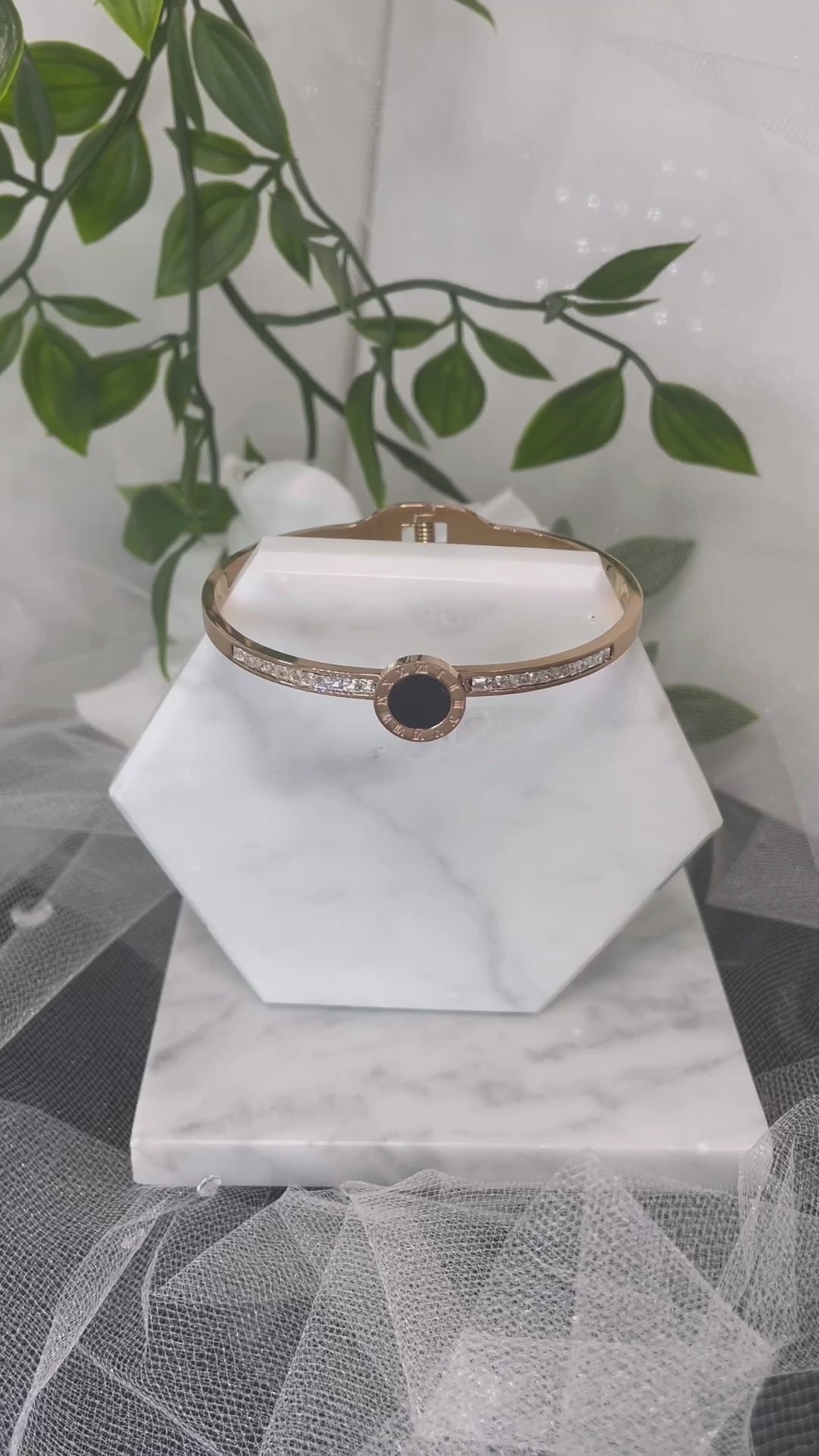 18k Rose Gold Plated Bracelet CZ with Roman Numerals.
