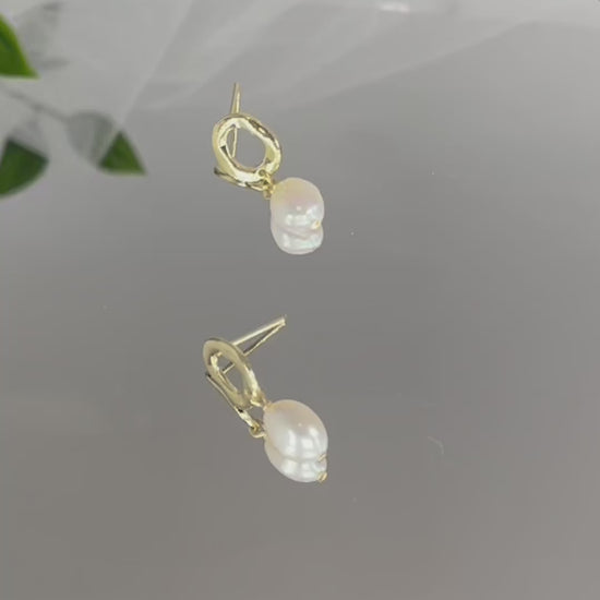 White Baroque Freshwater Pearl Earrings, Ideal for Wedding and Bridal Fashion - Divine Bridal