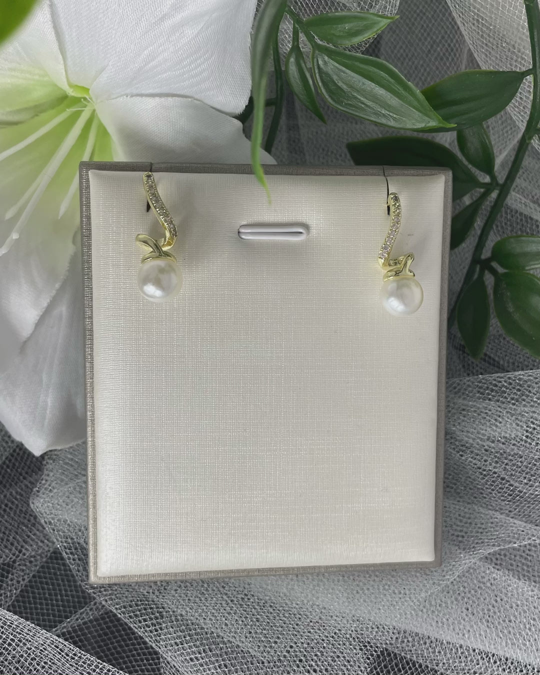 Anastasia Pearl & Zircon Earrings | Divine Bridal.