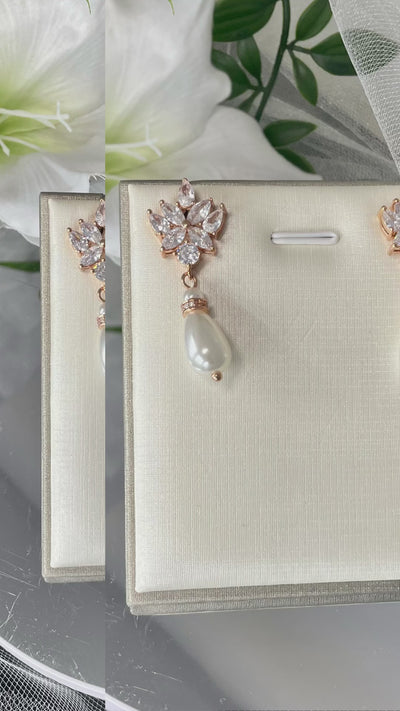 Lorraine Crystal & Pearl Wedding Earrings.