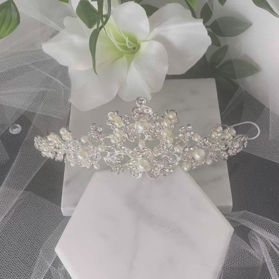"Rosita Bridal Tiara - Exquisite Floral Design for a Radiant Wedding Day Look"