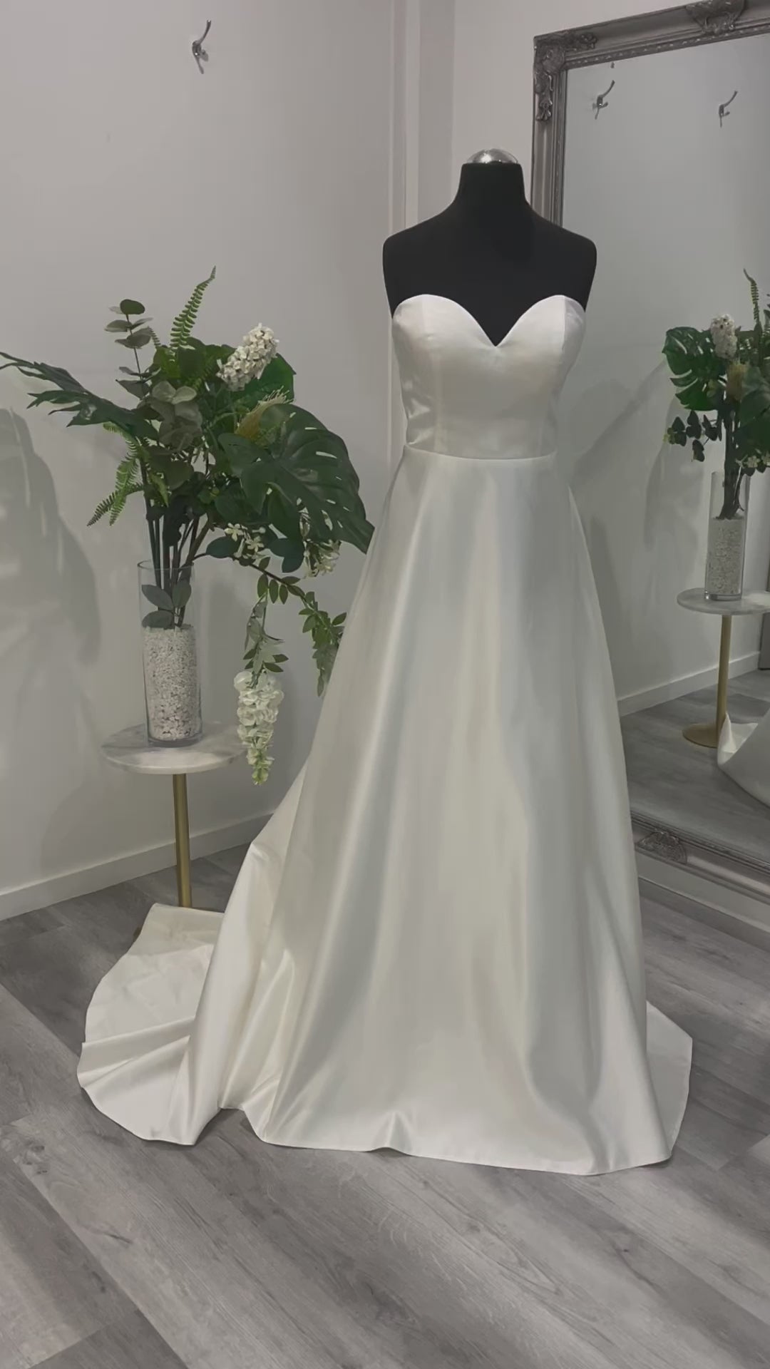 Opal Satin A-Line Wedding Dress showcasing elegance and simplicity at Divine Bridal.