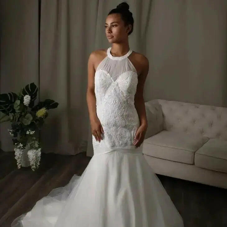 Remy: Sparkly Bridal Dress A Dazzling Halter-neck Sequin Mermaid Wedding Dress.