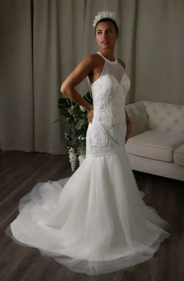 Remy: Sparkly Bridal Dress A Dazzling Halter-neck Sequin Mermaid Wedding Dress.
