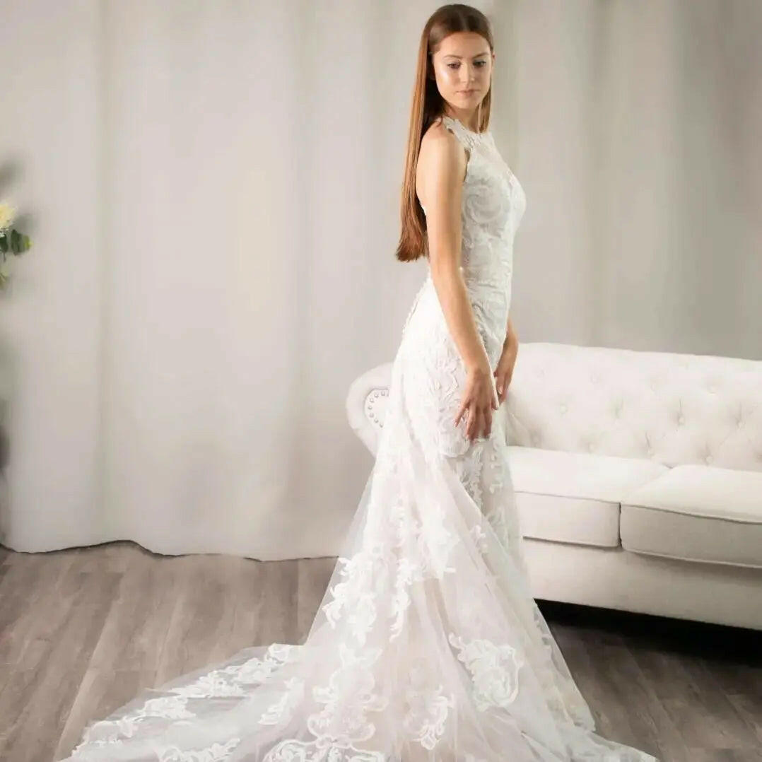 Rosalynn: High Neck Mermaid Lace Wedding Dress.