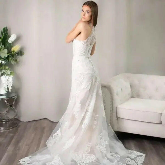 Rosalynn: High Neck Mermaid Lace Wedding Dress.