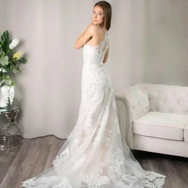 Rosalynn: High Neck Mermaid Lace Wedding Dress.