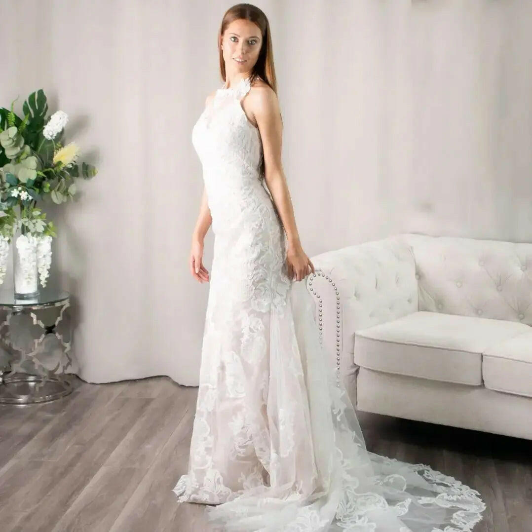 Rosalynn: High Neck Mermaid Lace Wedding Dress.