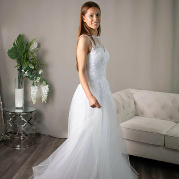 Sienna illusion sweetheart neckline lace appliqué Deb Ball Dress.