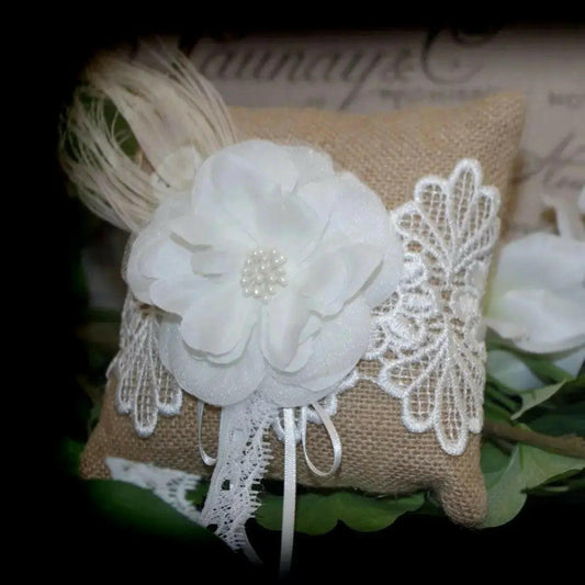 Tan Burlap ringbearer Pillow.