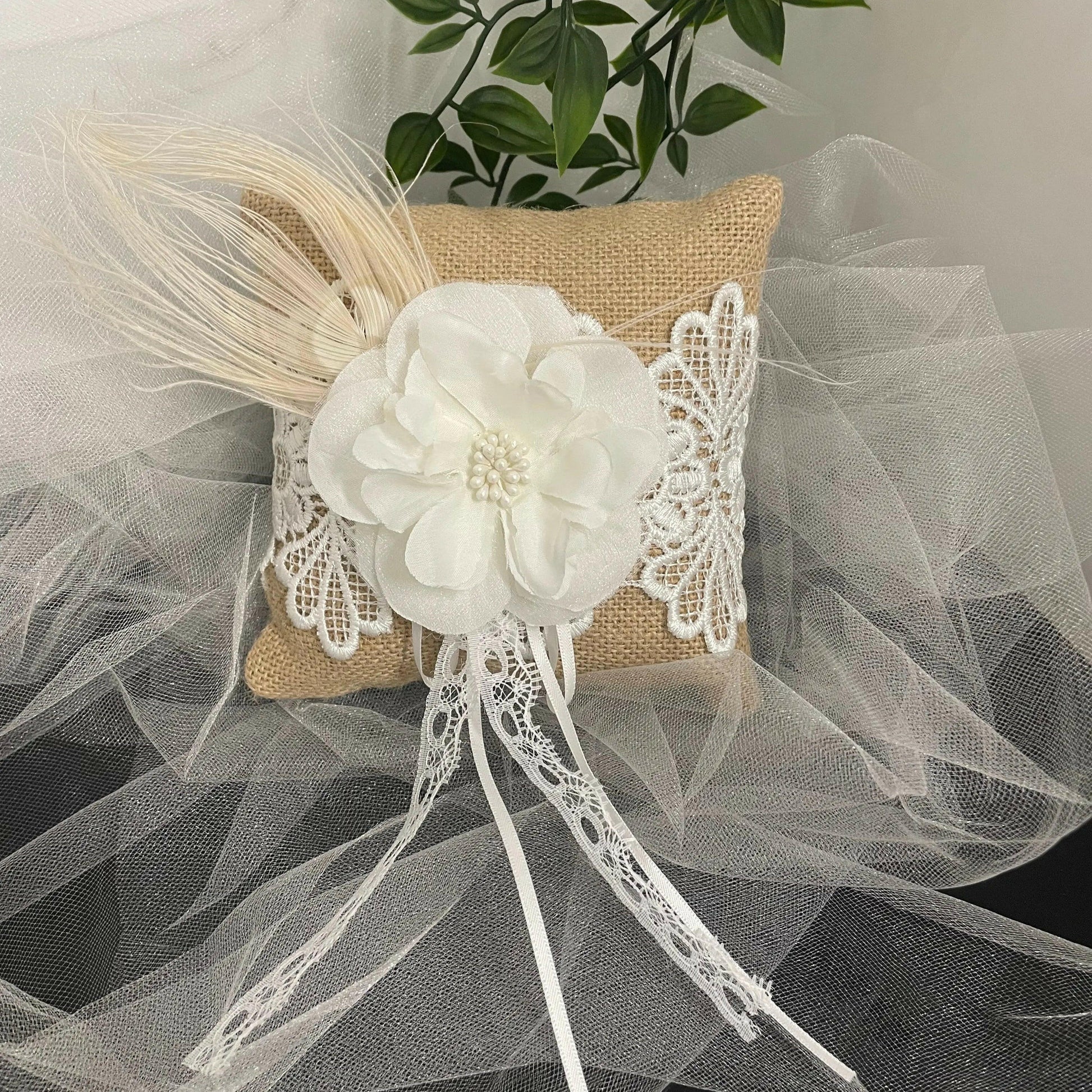 Tan Burlap ringbearer Pillow.