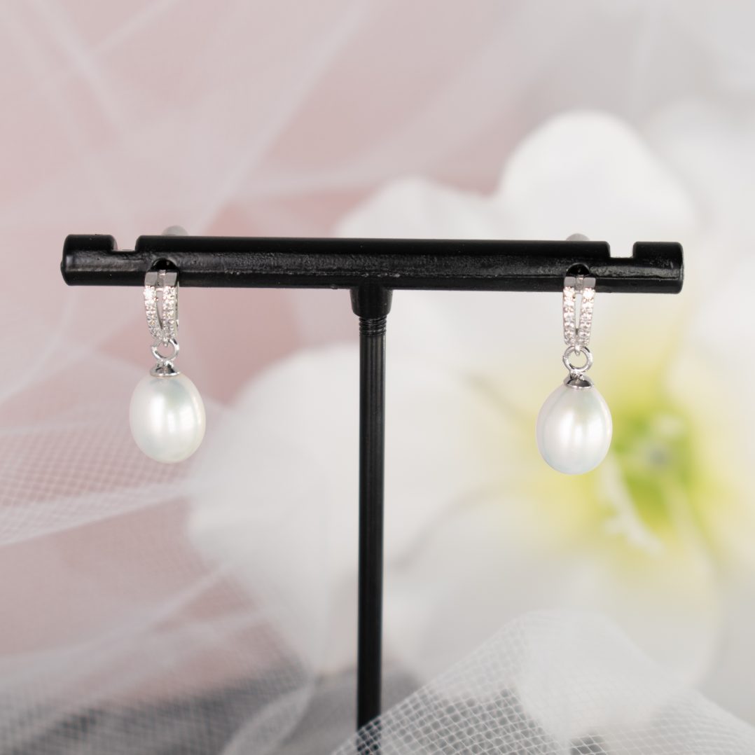 Allyn Sterling Silver Stud Earrings with Natural Freshwater Pearls - Divine Bridal