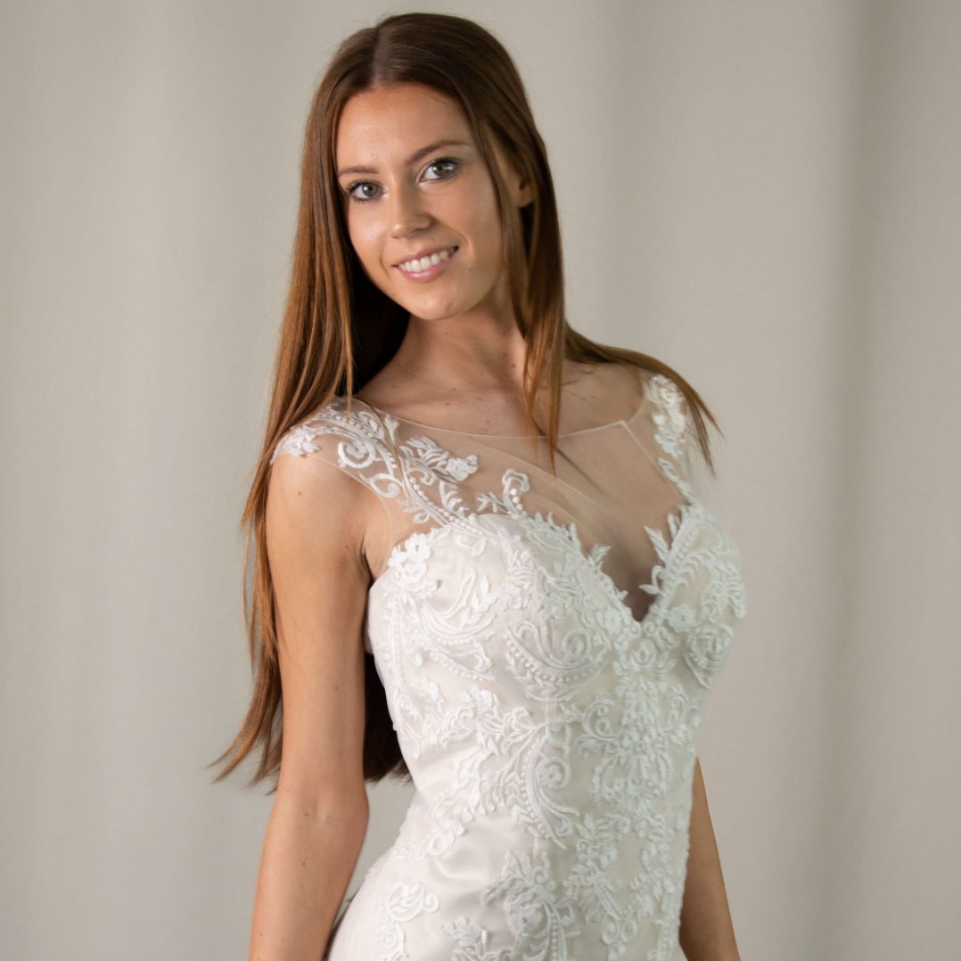 Brooklyn Lace Wedding Dress by Divine Bridal - Delicate tulle with halter sweetheart illusion neckline and low V open back