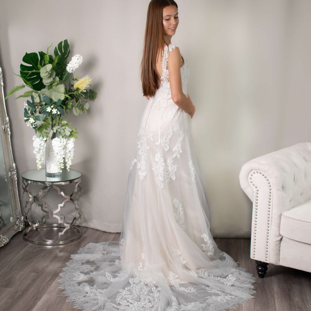 Brooklyn Lace Wedding Dress by Divine Bridal - Delicate tulle with halter sweetheart illusion neckline and low V open back